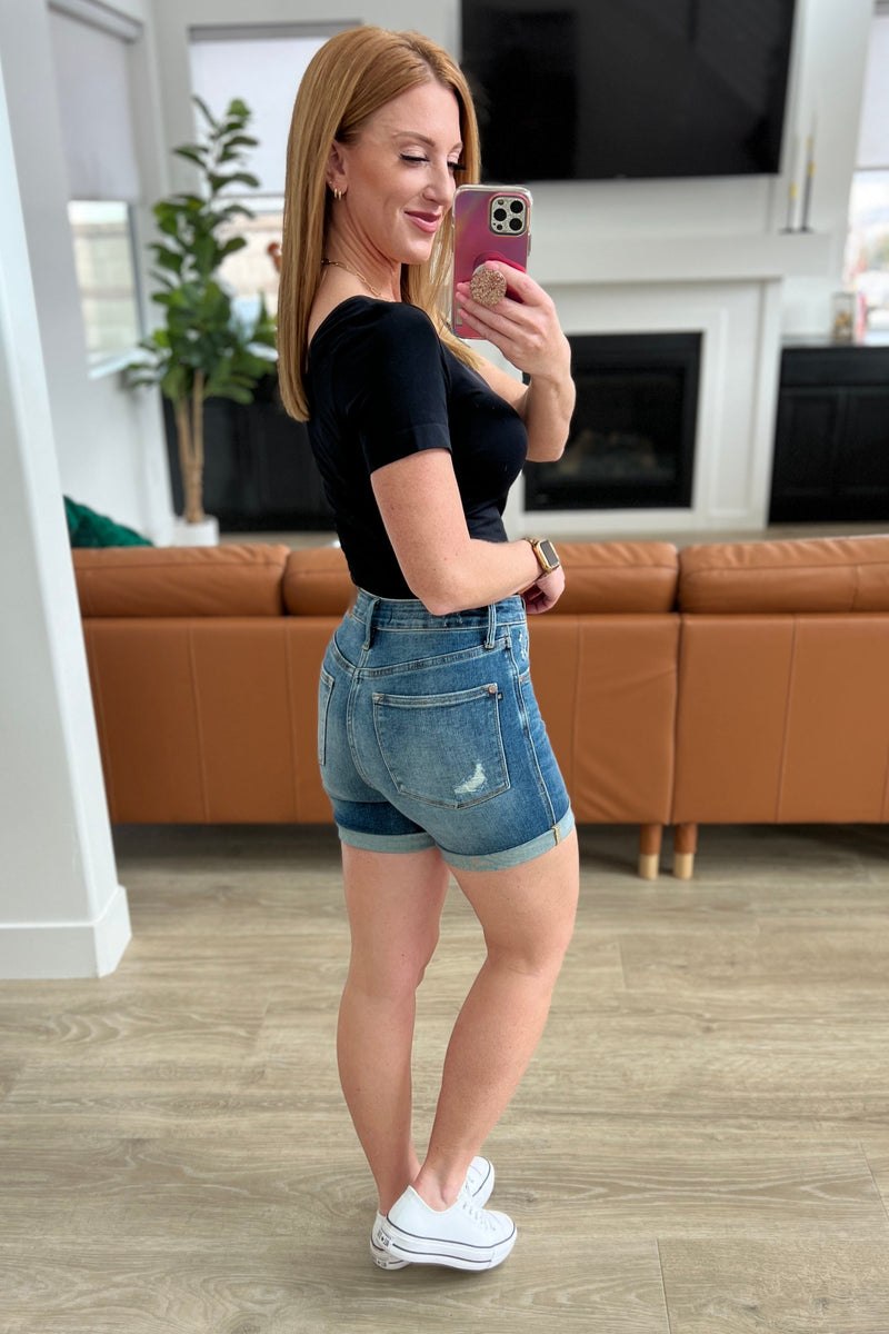 Judy Blue Jessica High Rise Control Top Vintage Wash Cuffed Shorts