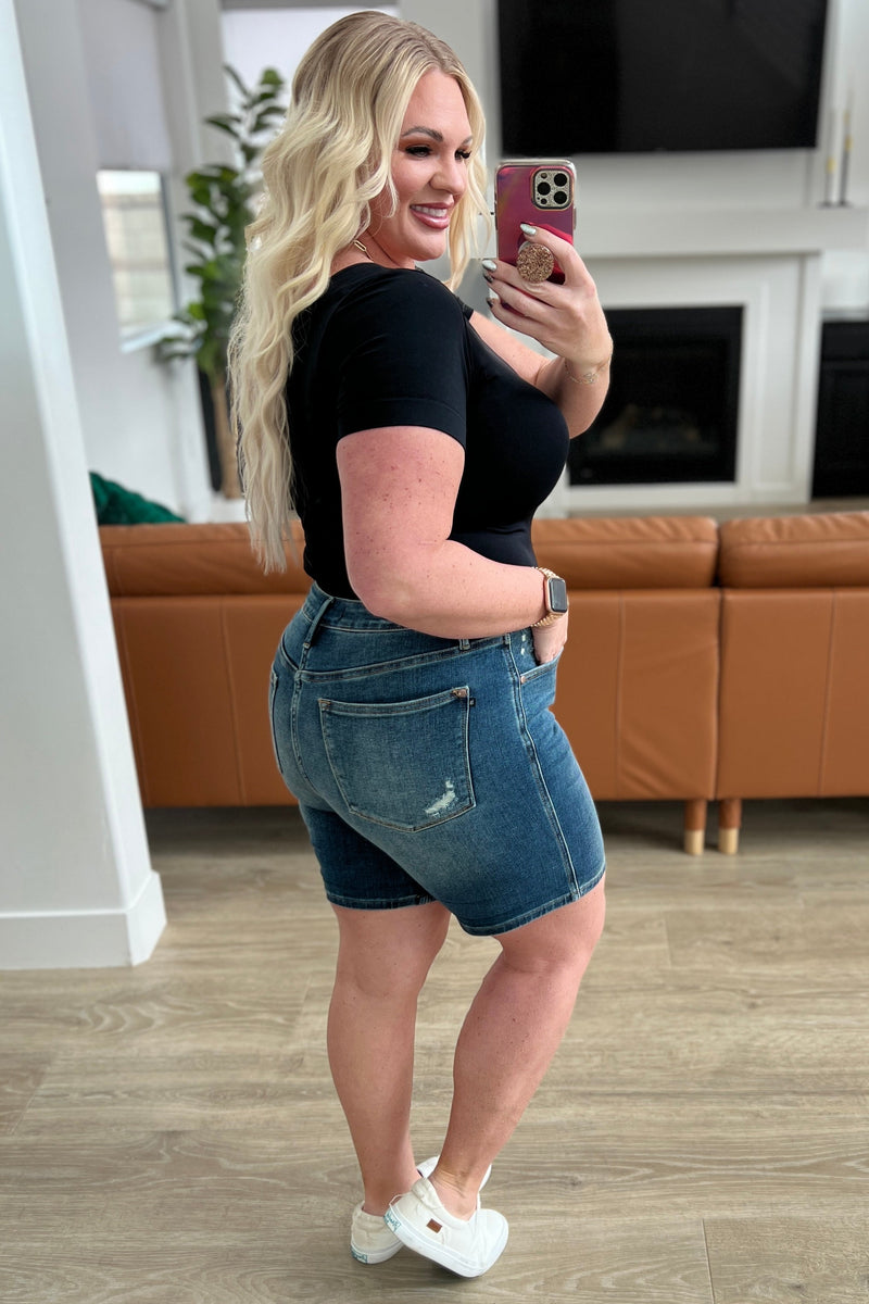 Judy Blue Jessica High Rise Control Top Vintage Wash Cuffed Shorts