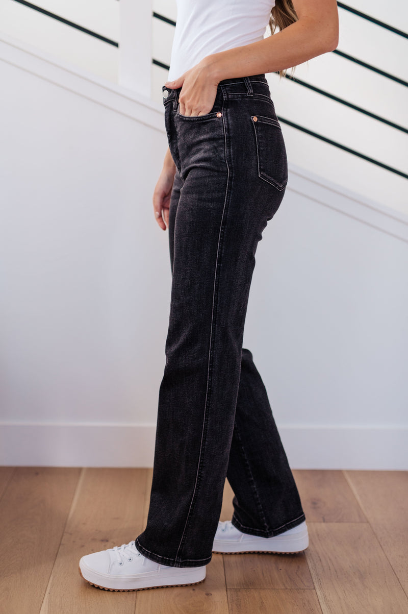 Judy Blue Joan High Rise Control Top Straight Jeans in Washed Black