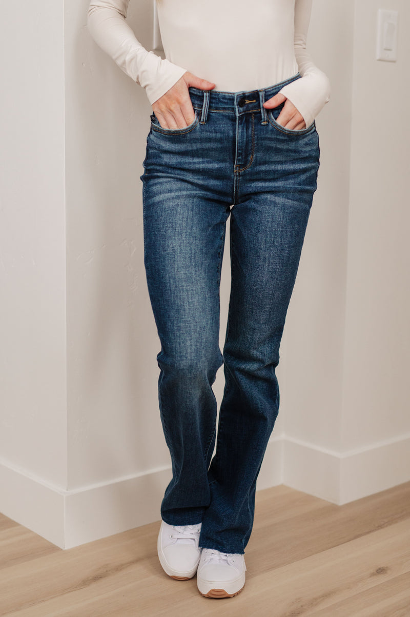 Judy Blue Josephine Mid Rise Raw Hem Bootcut Jeans