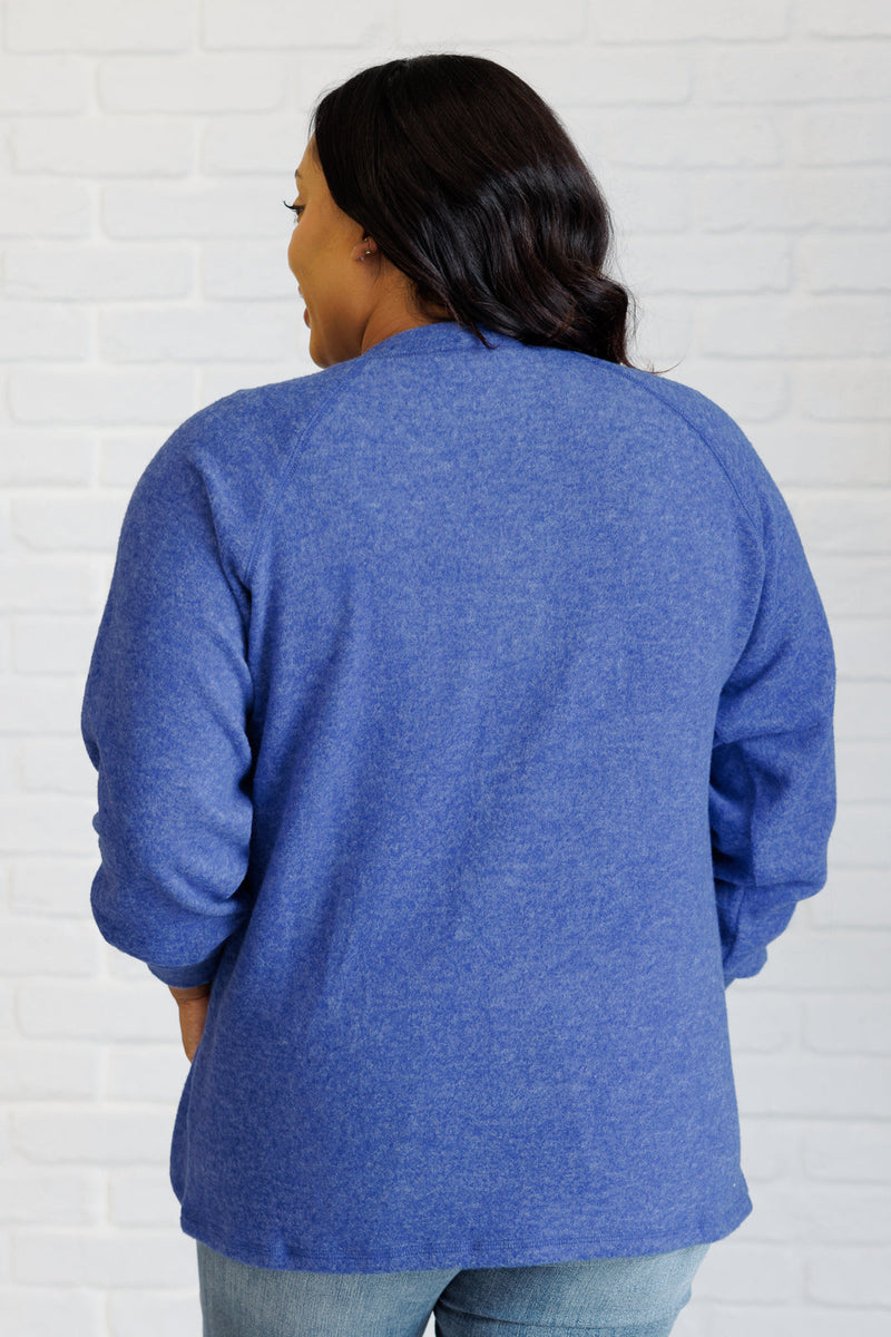 Keeping it Real Brushed Melange Hacci Long Sleeve Tee in Bright Blue