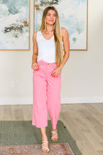 Judy Blue Lisa High Rise Control Top Wide Leg Crop Jeans in Pink