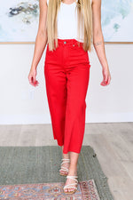 Judy Blue Lisa High Rise Control Top Wide Leg Crop Jeans in Red