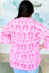 Lizzy Bell Sleeve Top in Hot Pink Damask