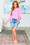 Lizzy Bell Sleeve Top in Hot Pink Damask