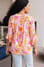 Lizzy Bell Sleeve Top in Pink and Gold Floral