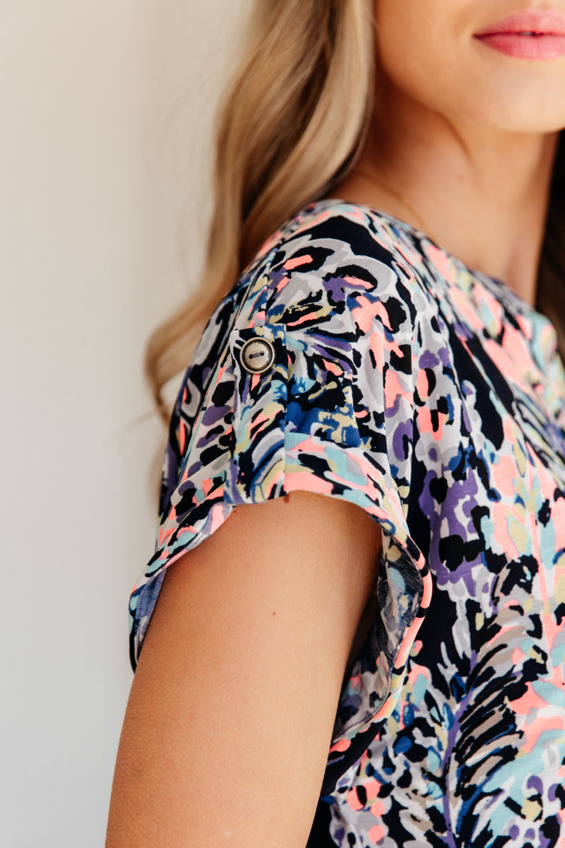 Lizzy Cap Sleeve Top in Navy Abstract Floral