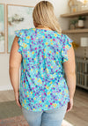 Lizzy Flutter Sleeve Top in Teal and Purple Floral