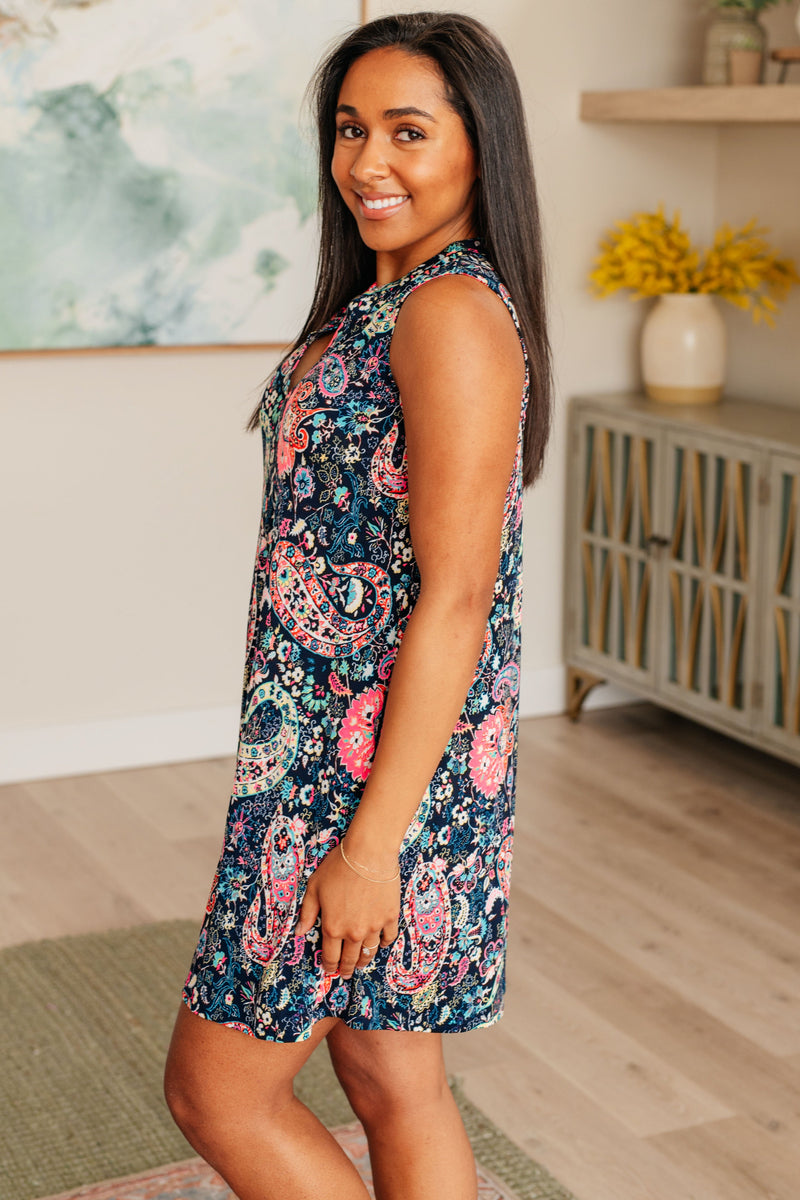 Lizzy Tank Dress in Navy, Ivory and Pink Paisley