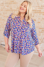 Lizzy Top in Blue and Pink Retro Ditsy Floral