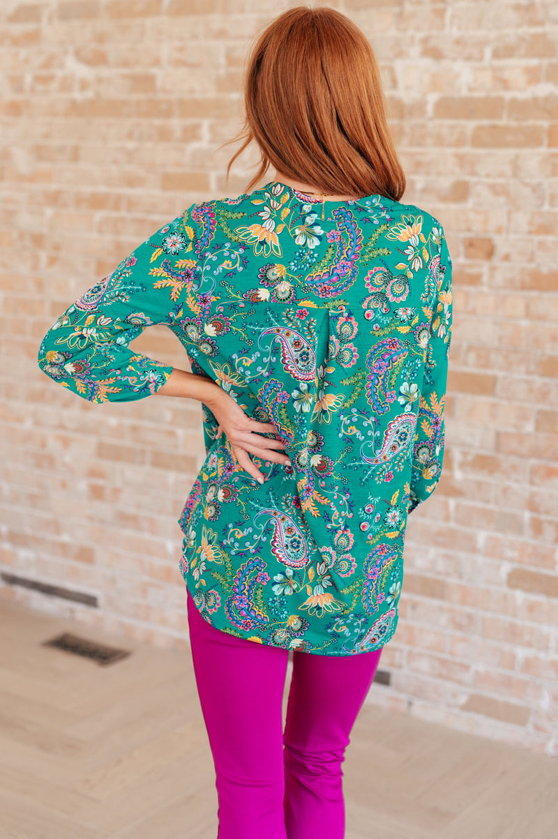 Lizzy Top in Emerald and Purple Paisley