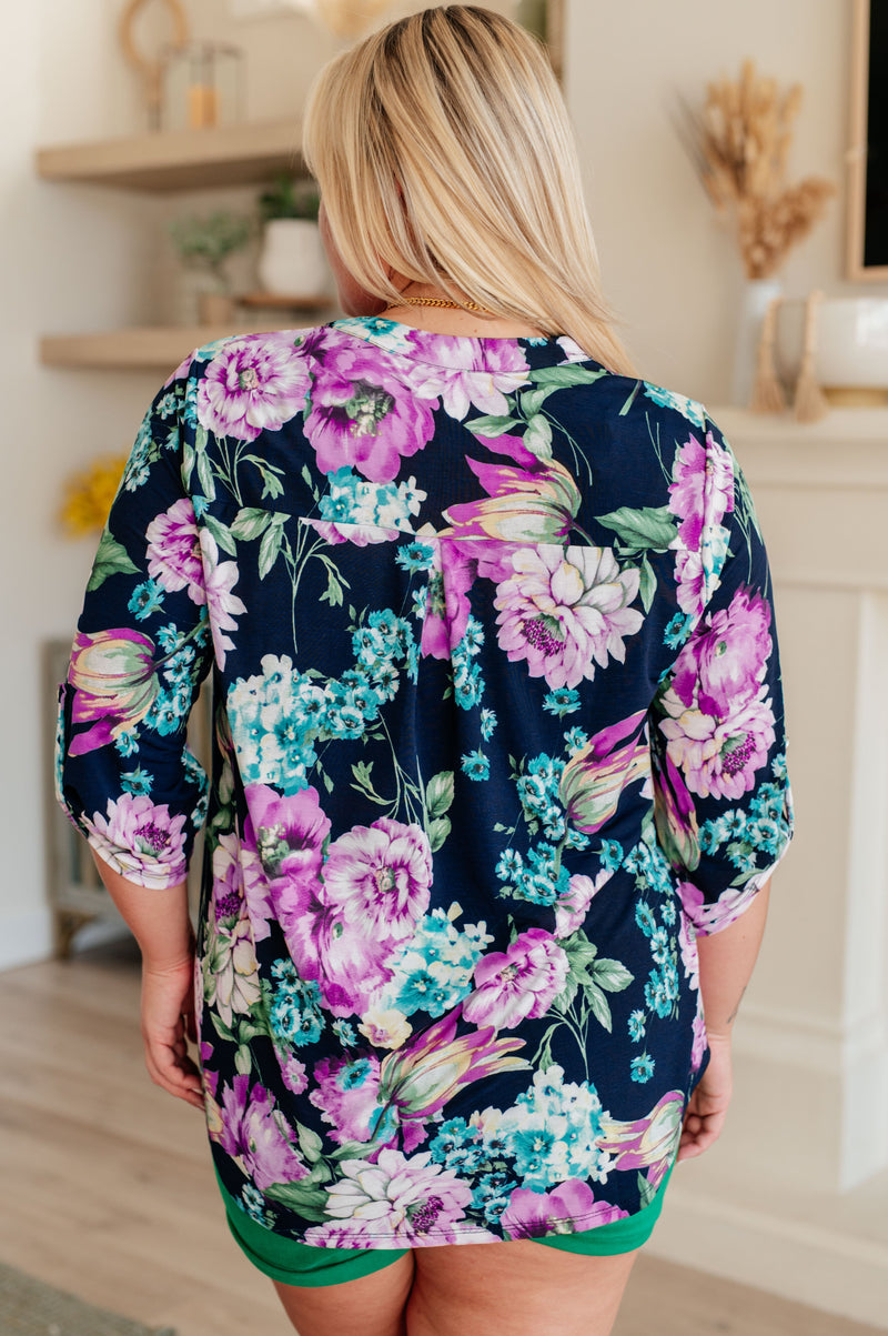 Lizzy Top in Navy and Purple Floral