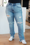 Judy Blue O'Hara Mid Rise Destroyed Straight Jeans in Medium Wash