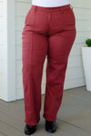 Judy Blue Phoebe High Rise Front Seam Straight Jeans in Burgundy