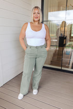 Judy Blue Phoebe High Rise Front Seam Straight Jeans in Sage