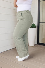 Judy Blue Phoebe High Rise Front Seam Straight Jeans in Sage