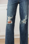 Judy Blue Rose High Rise 90's Straight Jeans in Dark Wash