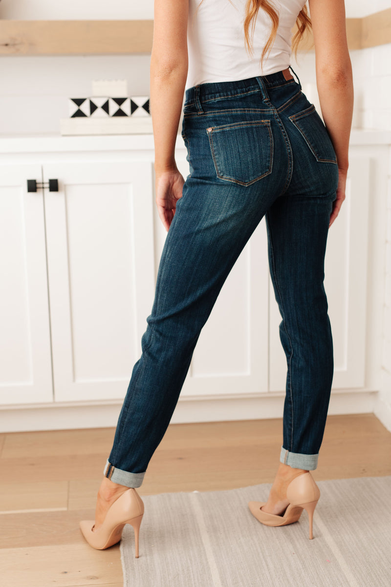 Judy Blue Rowena High Rise Pull On Double Cuff Slim Jeans