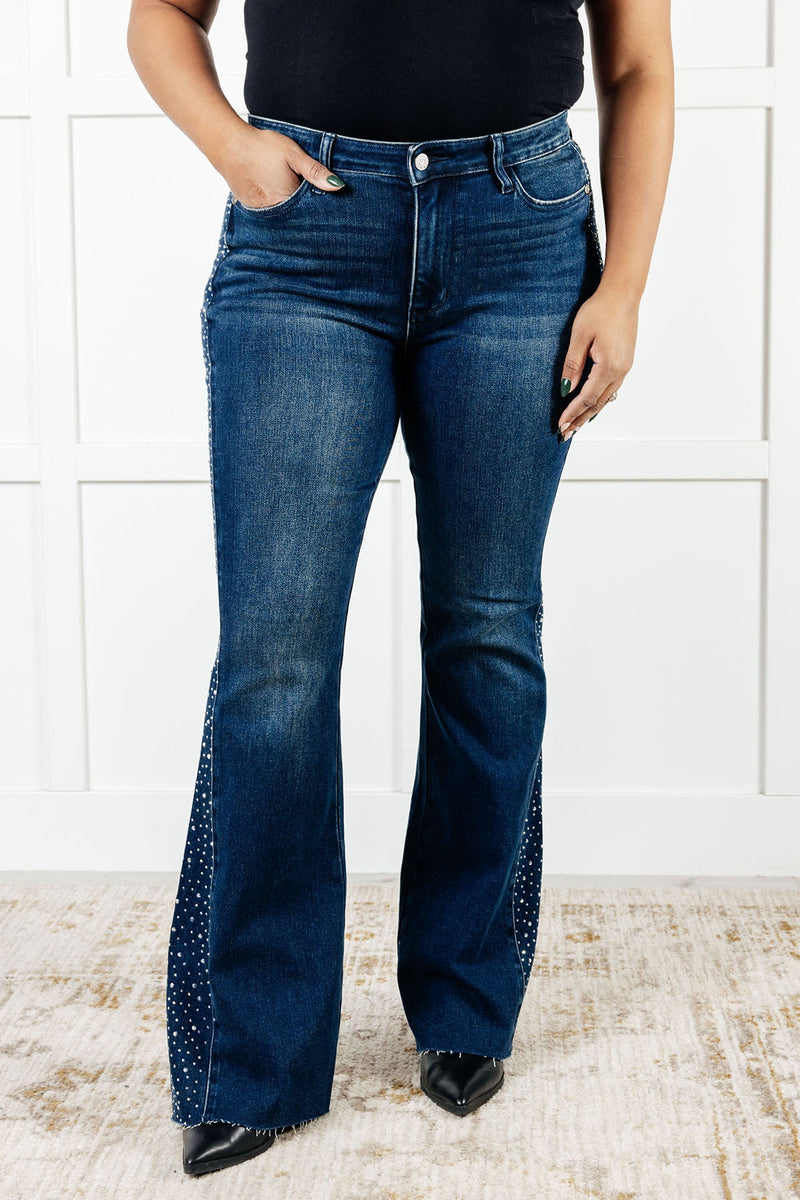 Judy Blue Shannon Mid Rise Rhinestone Detail Flare Jeans