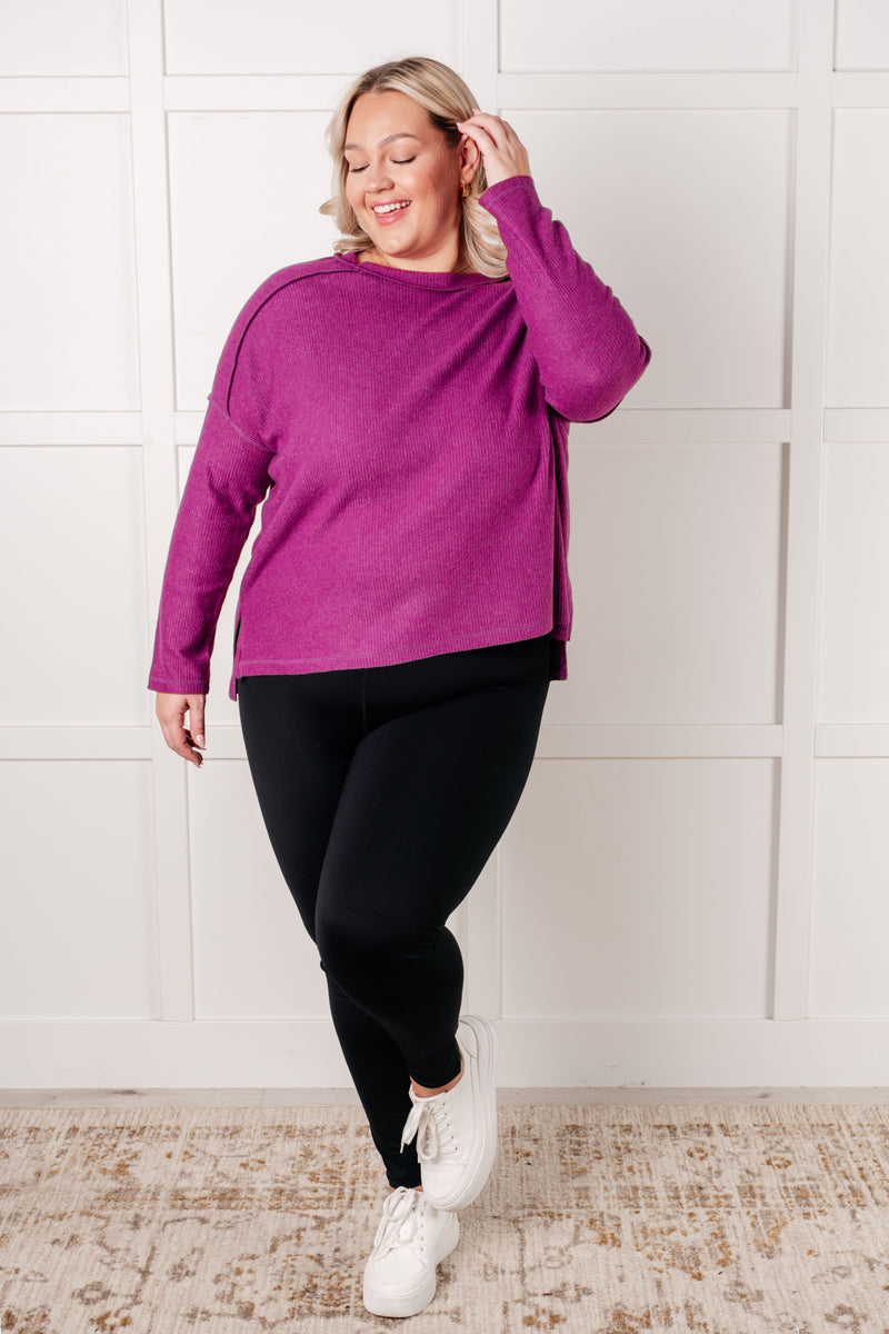 Simply Basic Ribbed Hacci Sweater in Light Plum