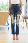 Judy Blue Sloane Mid Rise Heavy Destroyed Straight Jeans