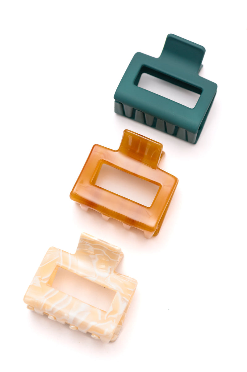 Small Square Claw Clip Set of 3