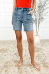 Judy Blue Sonnie Mid Rise Bermuda Cutoff Shorts