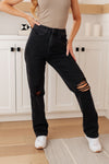 Judy Blue Susannah High Rise Rigid Magic 90's Distressed Straight Jeans in Black