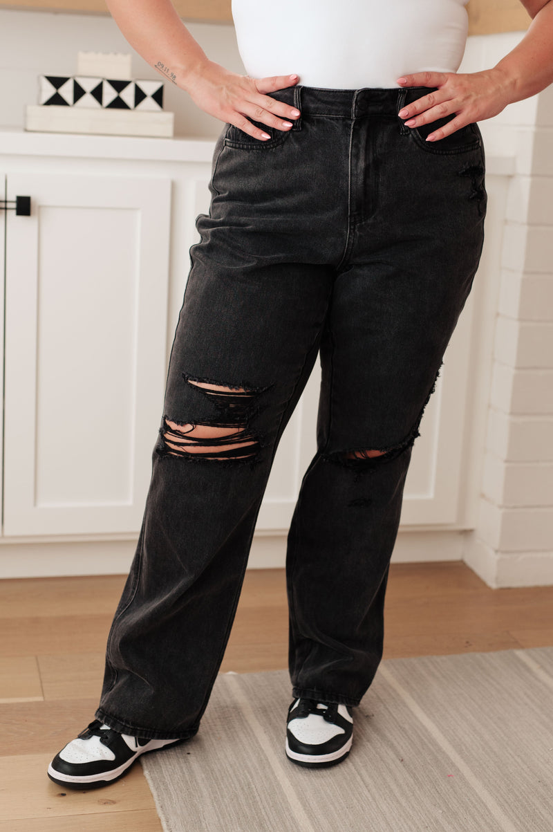 Judy Blue Susannah High Rise Rigid Magic 90's Distressed Straight Jeans in Black