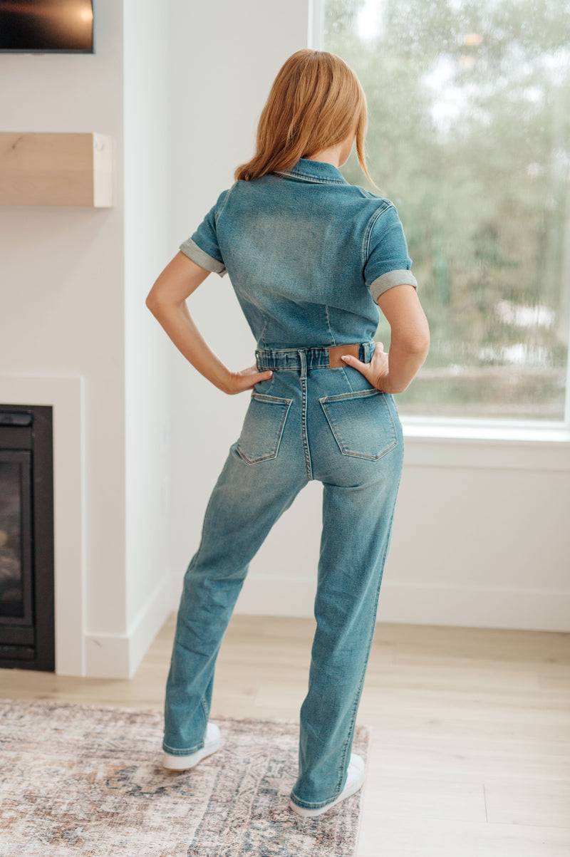 Judy Blue Sylvia Short Sleeve Denim Jumpsuit