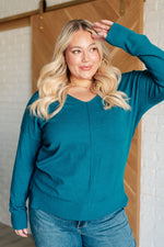 V-Neck Front Seam Sweater in Heather Ocean Teal