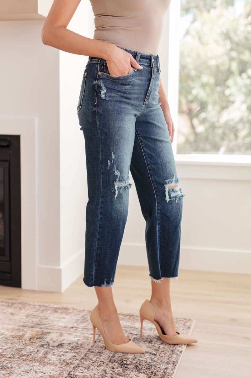 Judy Blue Whitney High Rise Distressed Wide Leg Crop Jeans