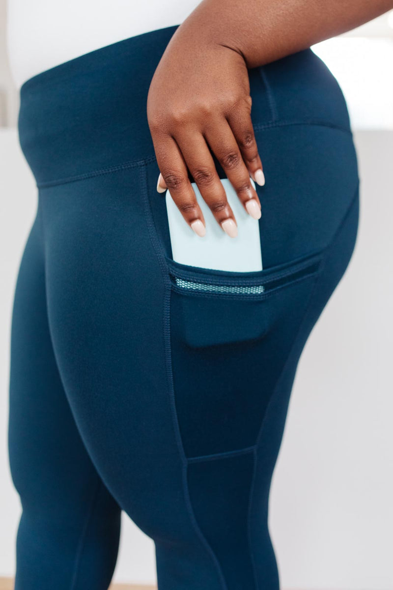 Mesh Insert Athletic Leggings In Teal