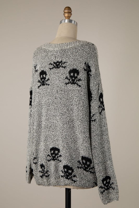 Love And Pirates Chenille Skull Sweater in Gray