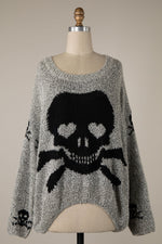 Love And Pirates Chenille Skull Sweater in Gray