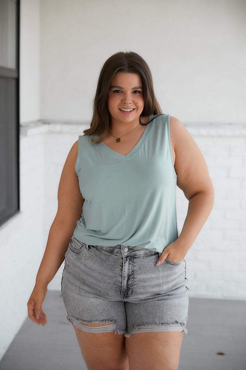 Trust Me V-Neck Tank in Dusty Green