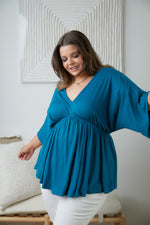 Storied Moments Draped Peplum Top in Teal