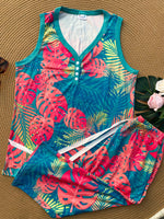 PREORDER: Sleeveless Pajamas in Tropical Leaf