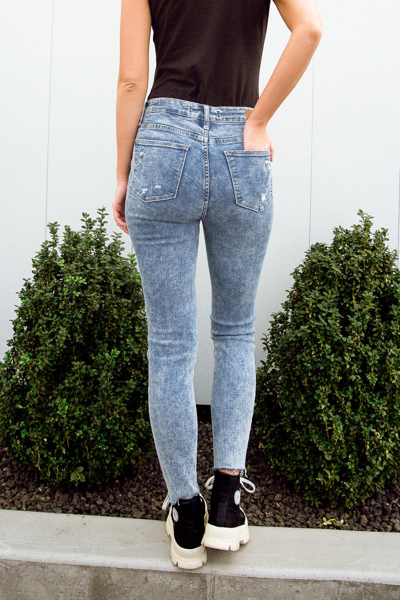 Judy Blue Acid Wash Destroyed Hem Skinny Jeans