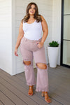 Risen Babs High Rise Distressed Straight Jeans in Mauve