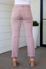 Risen Babs High Rise Distressed Straight Jeans in Mauve