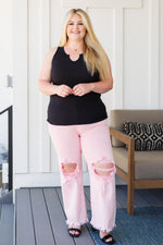 Risen Babs Distressed Straight Jeans in Pink