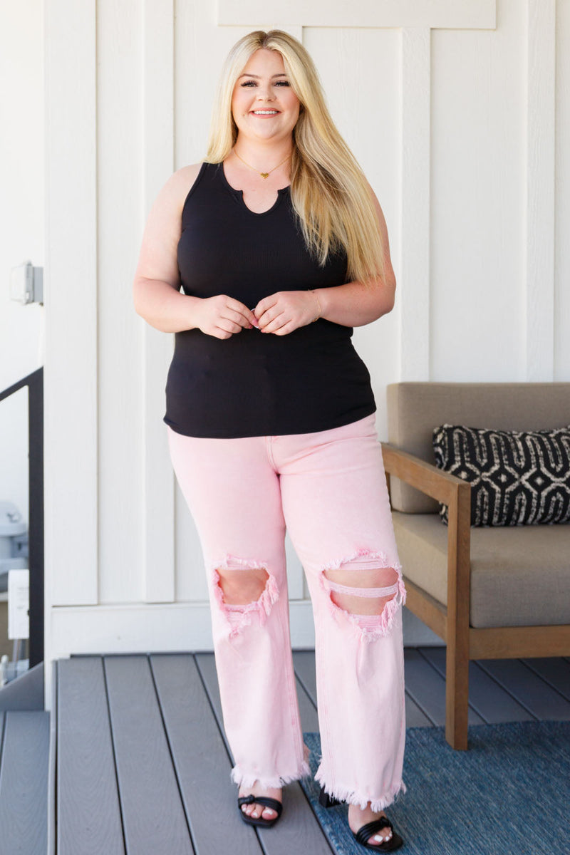 Risen Babs Distressed Straight Jeans in Pink