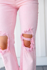 Risen Babs Distressed Straight Jeans in Pink