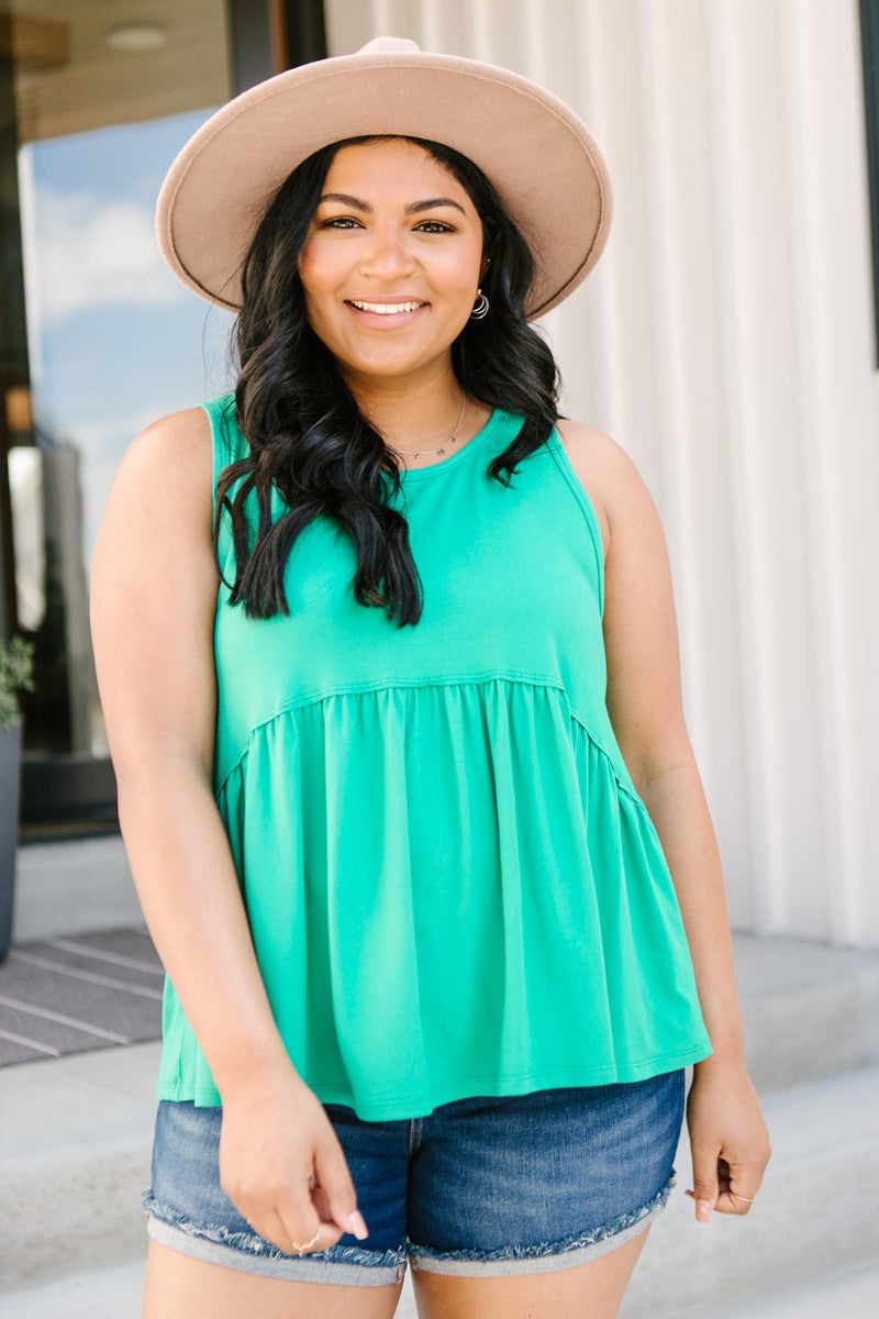 Basic Babydoll Tank In Kelly Green