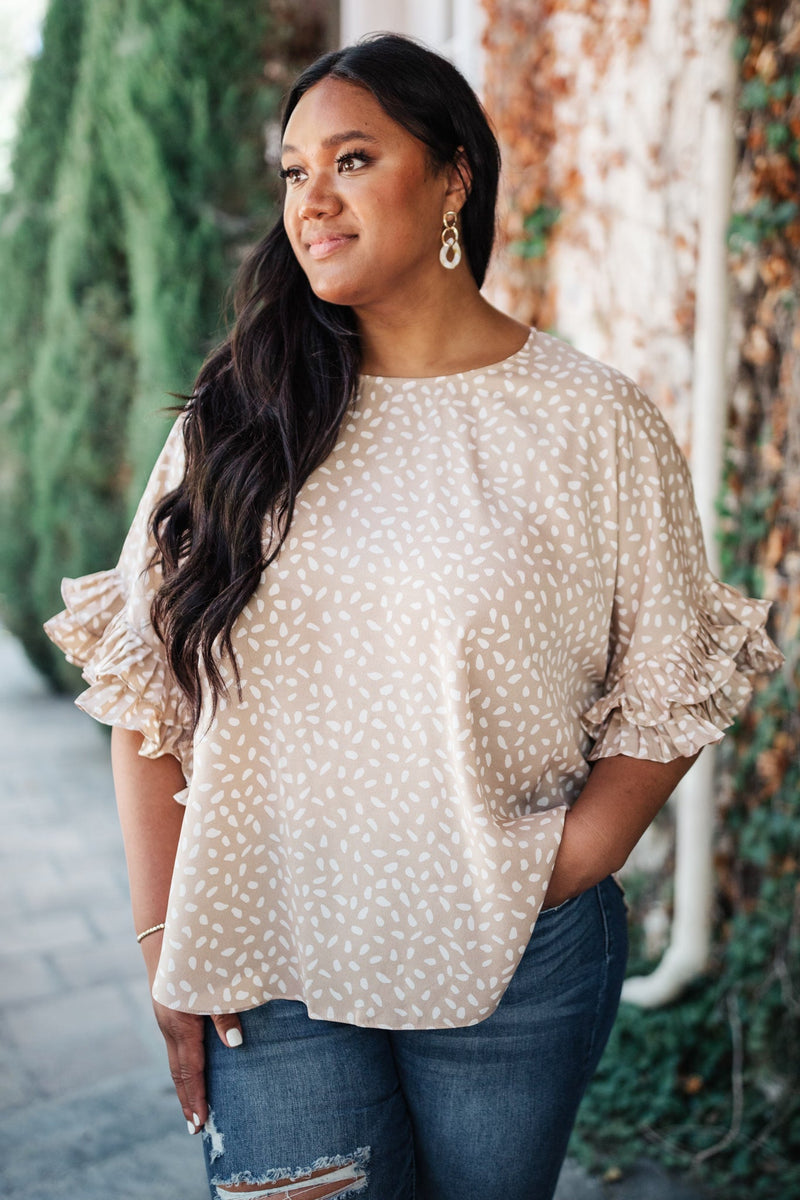 Be Mine Ruffle Sleeve Top in Oatmeal