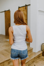 Be You Ribbed Button Up Tank In White