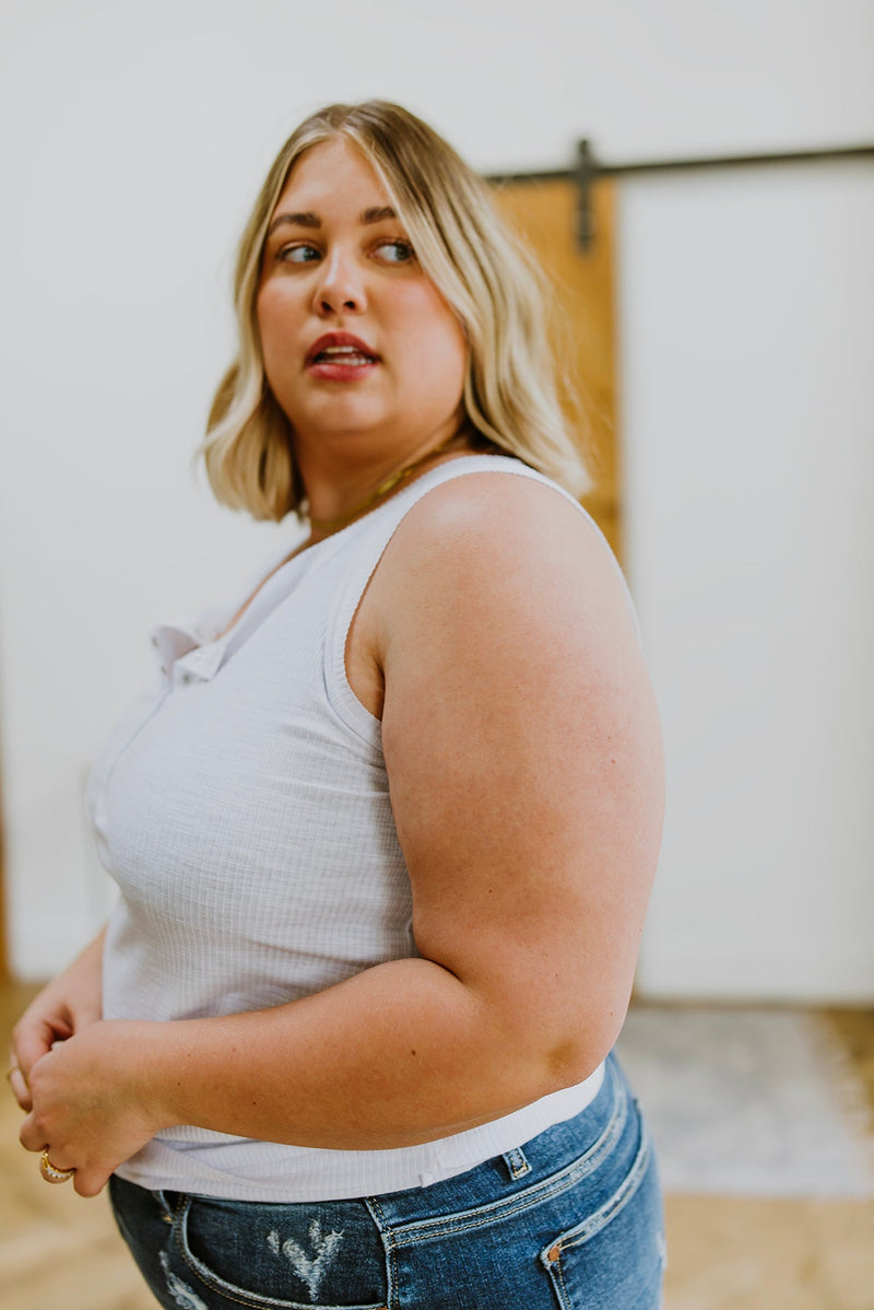 Be You Ribbed Button Up Tank In White