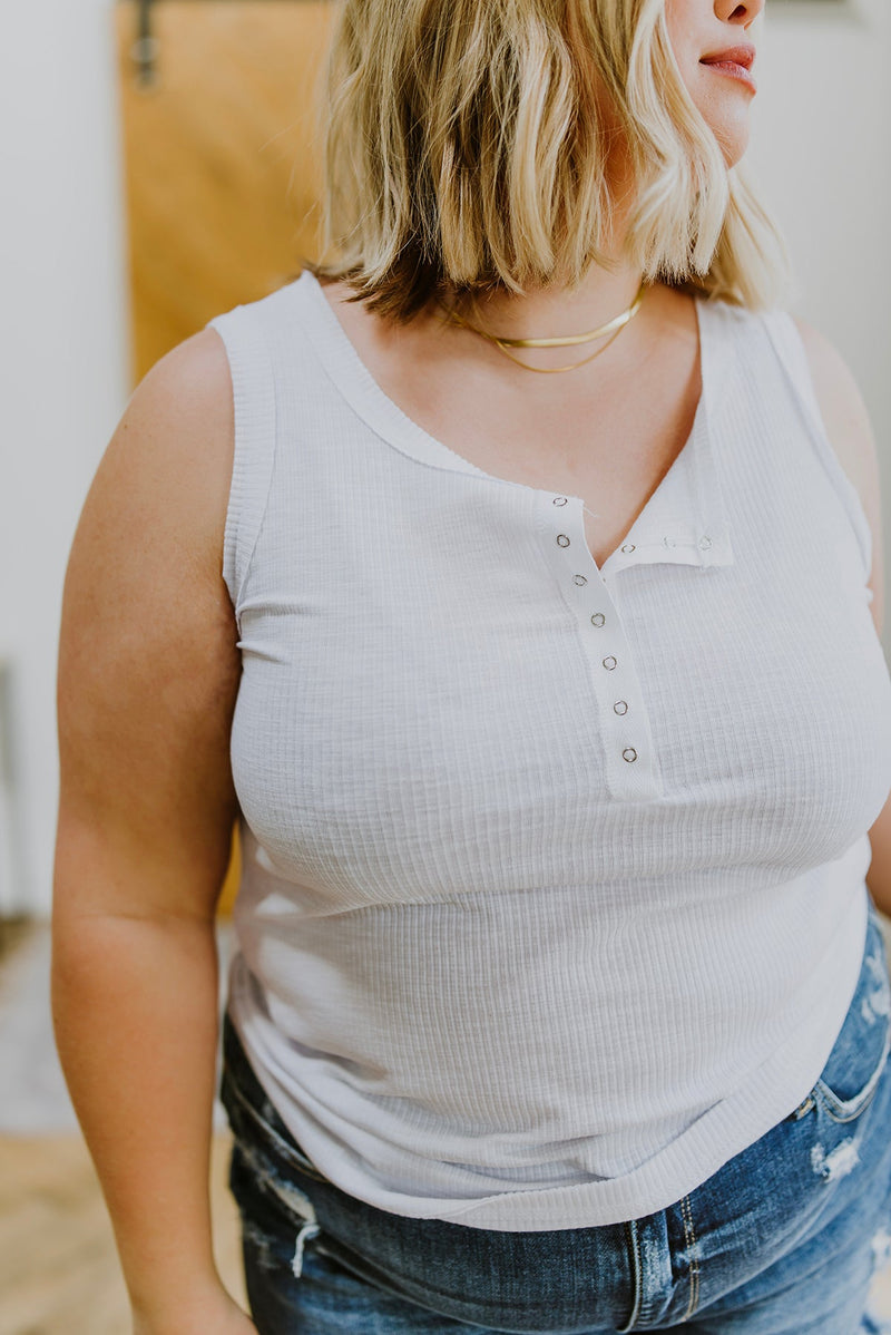 Be You Ribbed Button Up Tank In White