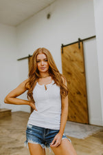 Be You Ribbed Button Up Tank In White